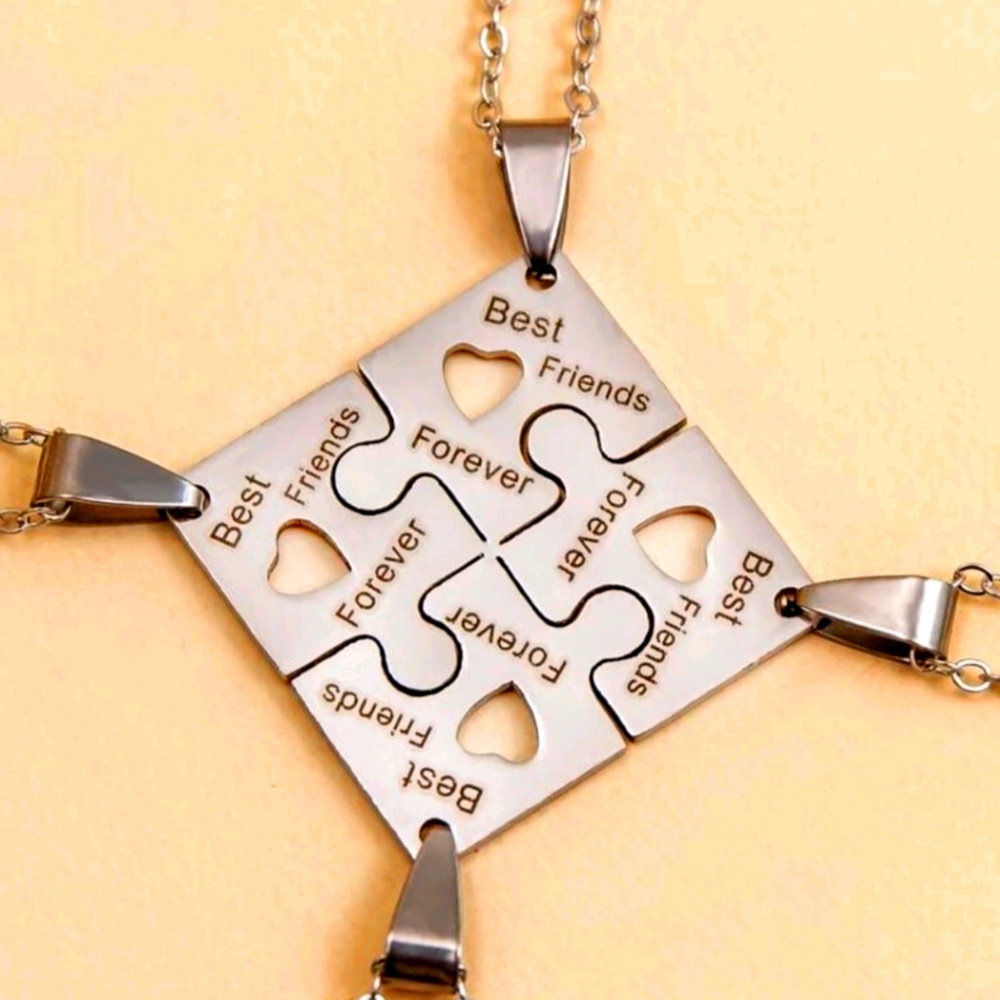 ✅ 4 Pcs Metal Puzzle Charm Necklace 💜